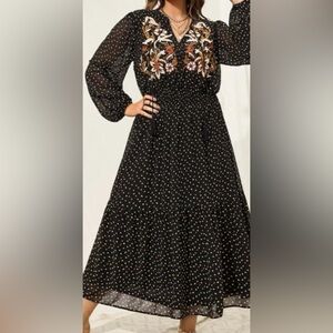 RUSTTYDUSTTY Modern Bohemian Crush Embroidered Tiered Flowy MIDI Dress 1X NWT